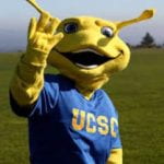 A photo of Sammy Slug, the UCSC mascot, waving to the camera